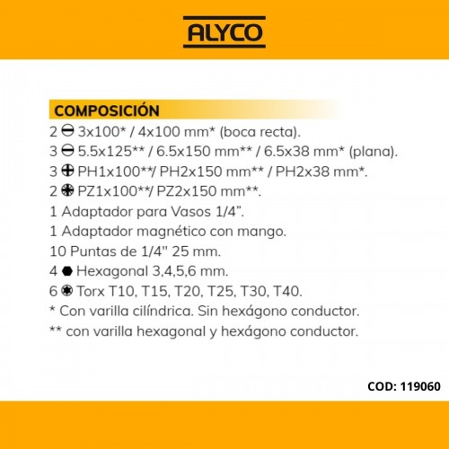 Juego De Destornilladores Con 22 Bocas Diferentes En Estuche De Nylon ALYCO 